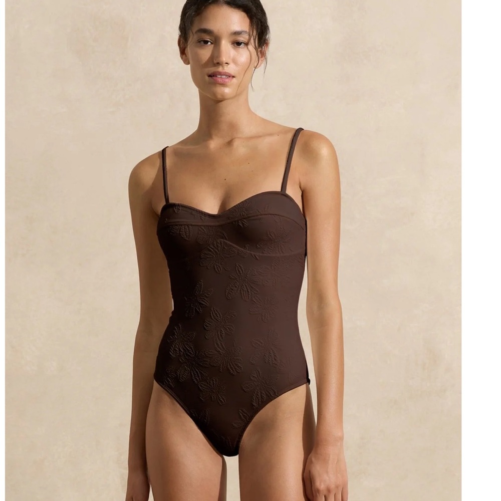 Peony Contour One Piece Swimsuit Brown Textured Floral Size XL
